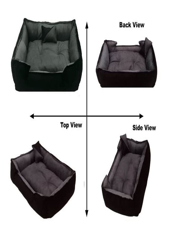 Gorgeous Latest Unique Beds,Sofa Style Velvet Round Bed for Dog and Cat (Red,Black)-Small (S, Black&Grey) - Image 2